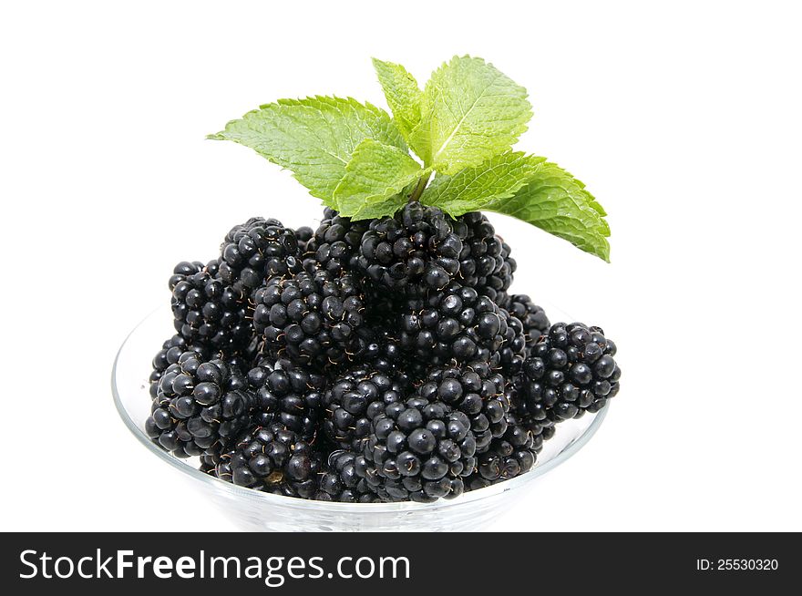 Blackberries on a white background in the restaurant. Blackberries on a white background in the restaurant