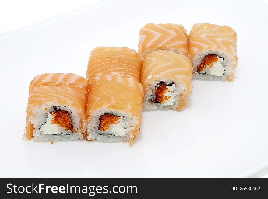 Japanese sushi seafood on a white background