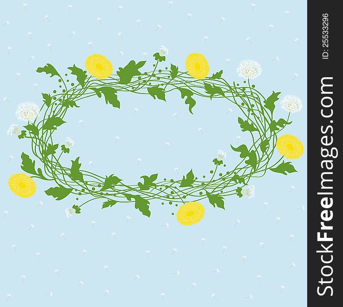 Vector frame for text with dandelion flowers and seeds. Vector frame for text with dandelion flowers and seeds