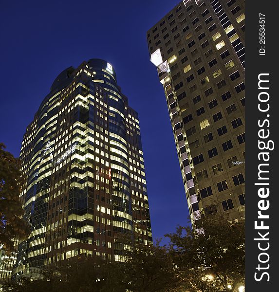 Buildings at night  blue hour. Buildings at night  blue hour