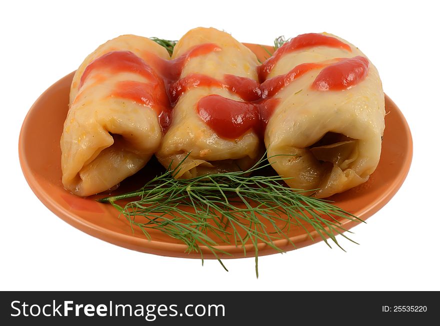 Stuffed cabbages with ketchup and fennel