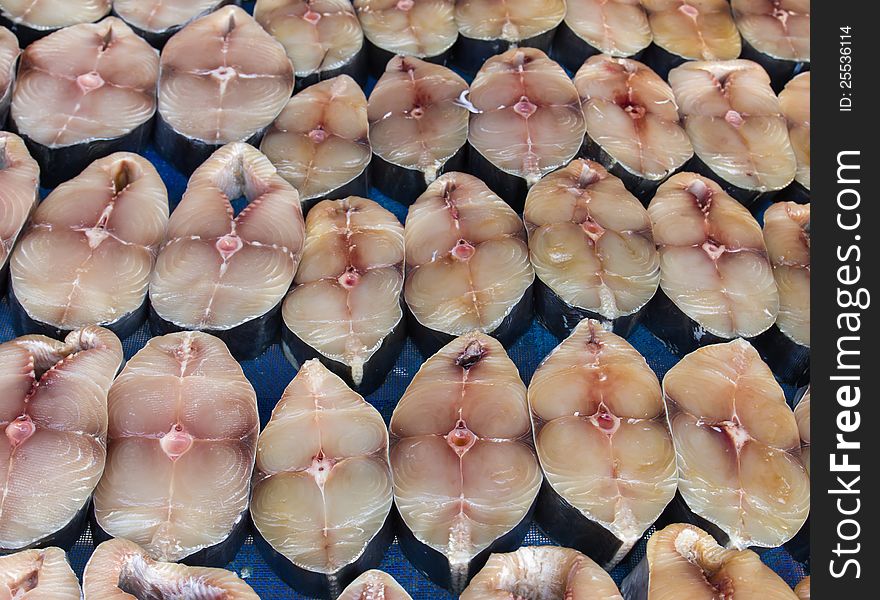 Fish fillets for sale at a fish market