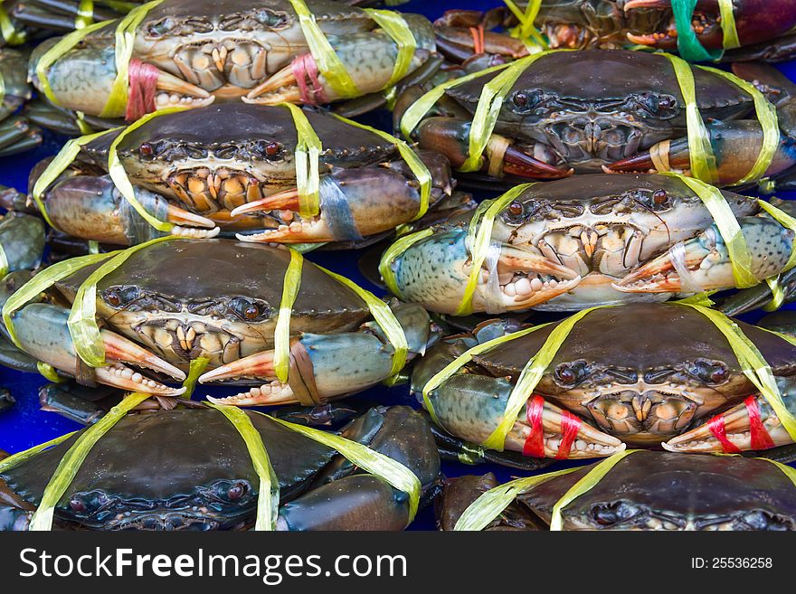 Fresh crabs on sale at a local market in Thailand