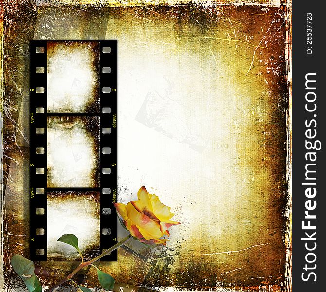 Vintage background with film strip and roses