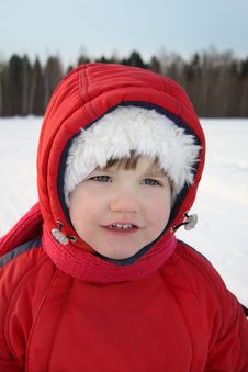 Happy Little Girl Smiles Near Forest At Winter Stock Photography Happy Little Girl Smiles Near Forest At Winter Stock Photography