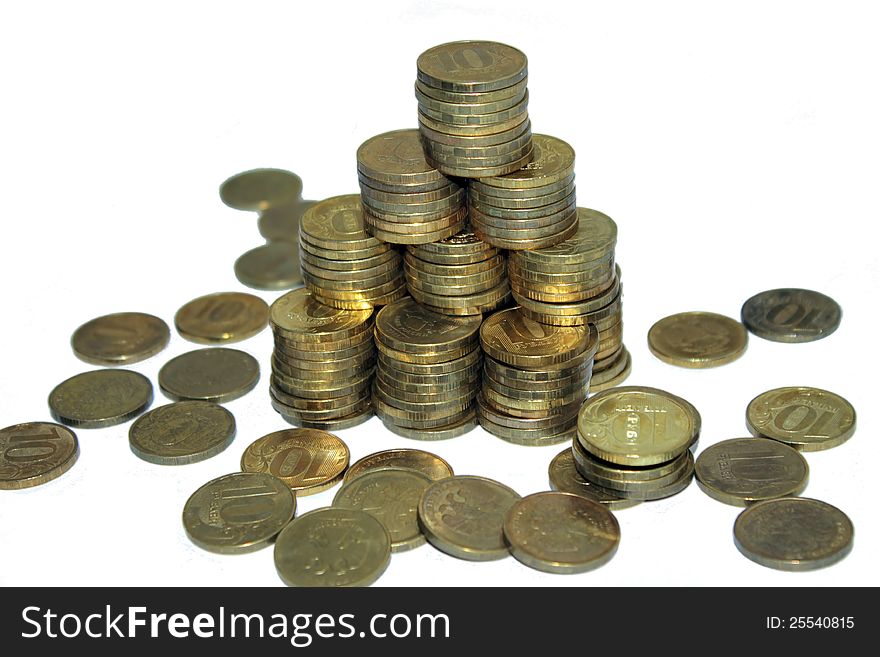 Pyramid of ten roubles coins. Pyramid of ten roubles coins