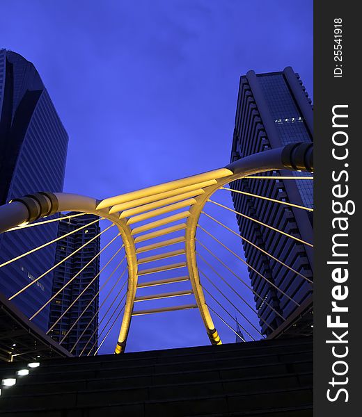 Pubic skywalk at bangkok downtown square night