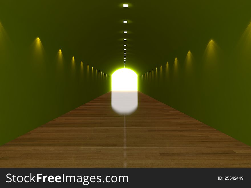 Empty room green tunnel