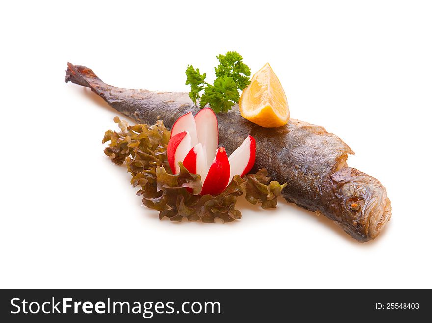 Fried fish isolated on white