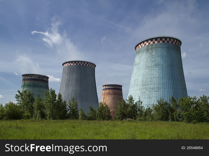 Power station on against the blue sky