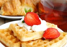 Tasty Breakfast - Tea, Croissants And Wafers Royalty Free Stock Photos Tasty Breakfast - Tea, Croissants And Wafers Royalty Free Stock Photos