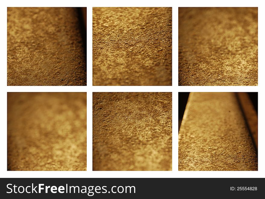 Set of six gold metal backgrounds. Set of six gold metal backgrounds