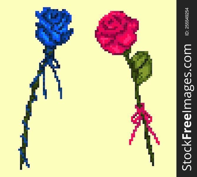 Pixel art - Blue and pink roses with bows