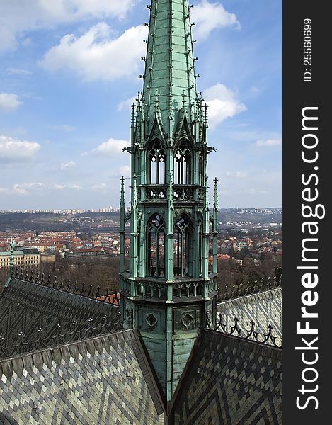 Spire of the cathedral of St. Vitus in Prague, Czech Republic