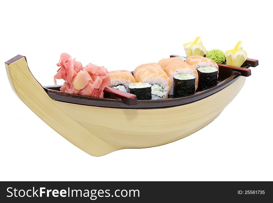 Japanese sushi fish and seafood on white background