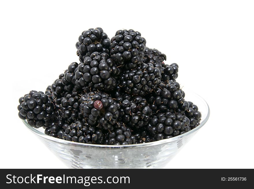 Blackberries on a white background in the restaurant. Blackberries on a white background in the restaurant