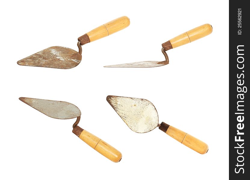 Set of rusty trowel isolated on white background