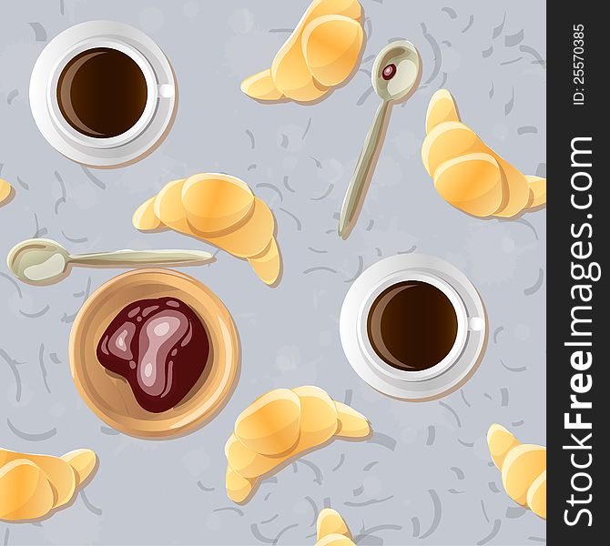 Vector seamless background with food and coffee. Vector seamless background with food and coffee