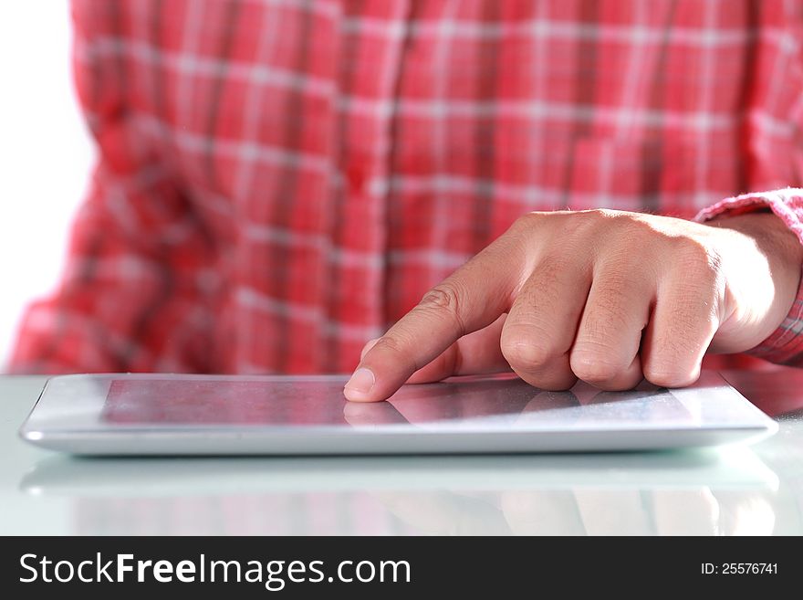 Man using digital tablet, Close-up