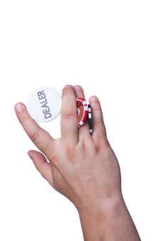 The Hand With The Dealer Button And Chips Royalty Free Stock Photos The Hand With The Dealer Button And Chips Royalty Free Stock Photos