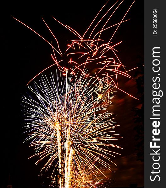 Fireworks display Lights Explosions red white blue. Fireworks display Lights Explosions red white blue