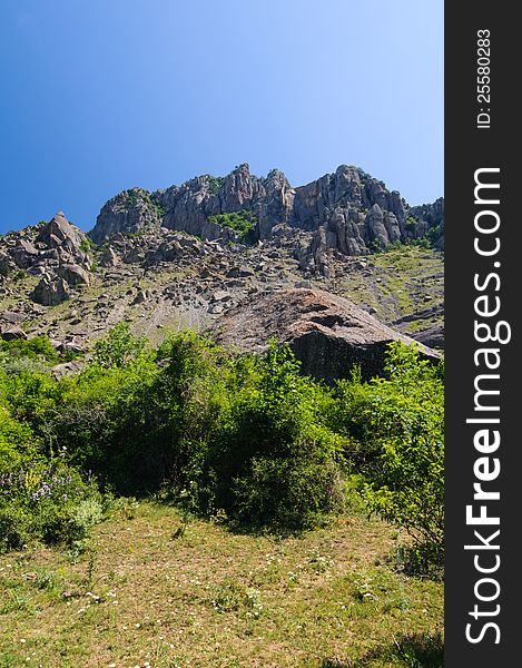 Sunny day on mountain plateau, Crimea, Ukraine