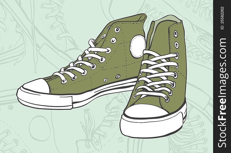 Green pair of shoes in the abstract background. Green pair of shoes in the abstract background