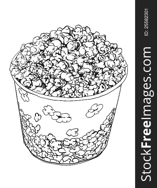 Hand drawn illustration of a pop corn bucket. Hand drawn illustration of a pop corn bucket