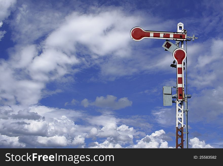 Traffic train sign on blue sky with cloud. Traffic train sign on blue sky with cloud