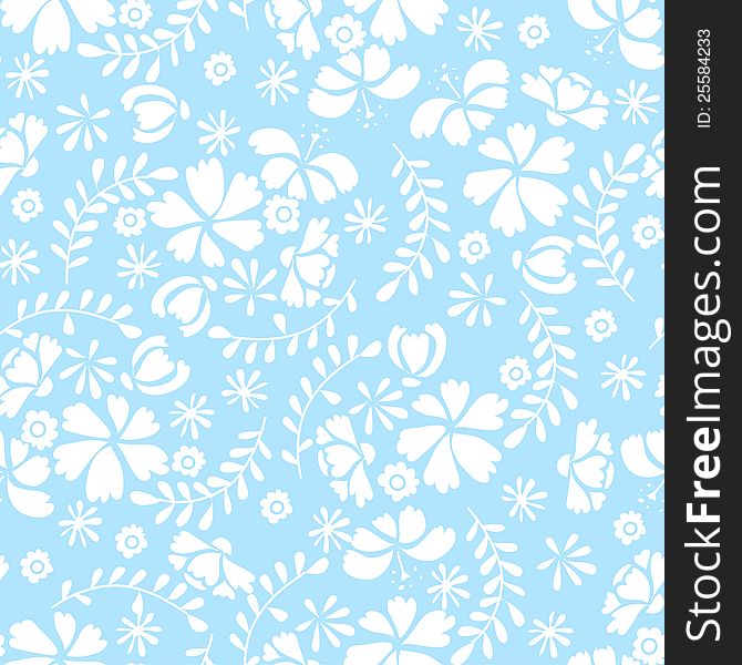 Blue vector seamless background with flowers and leaves. Blue vector seamless background with flowers and leaves