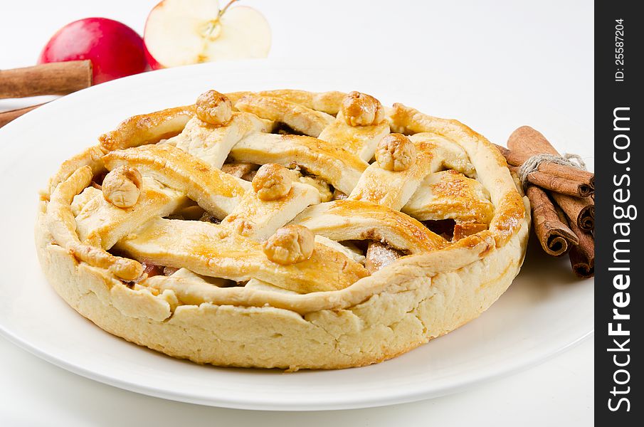 Apple pie, cinnamon  and red apple