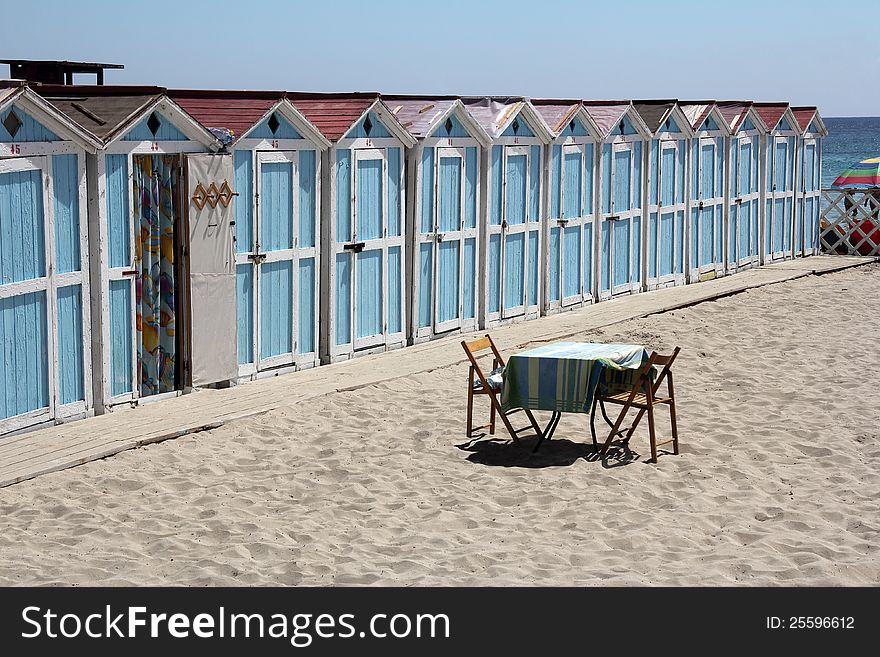 Cabins on the beach mondeo, Palermo Sicily. Cabins on the beach mondeo, Palermo Sicily