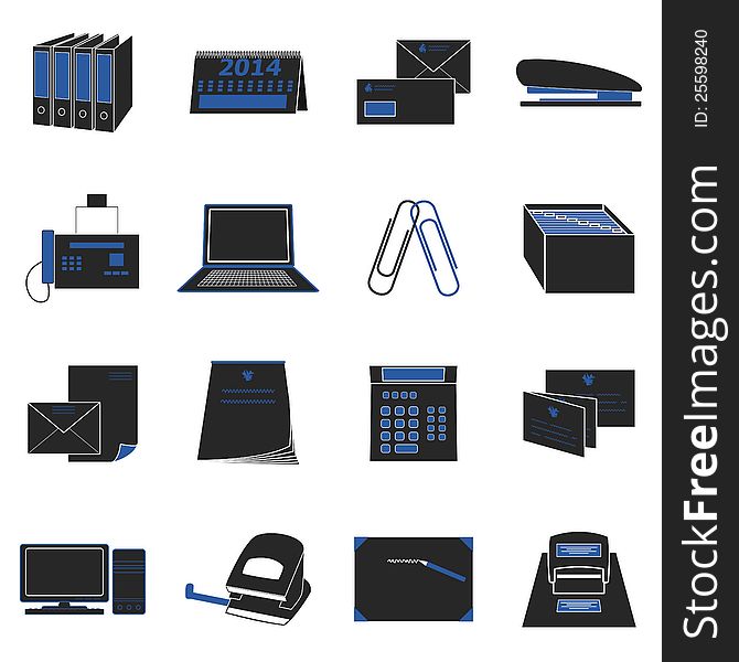 Office icons in black and blue