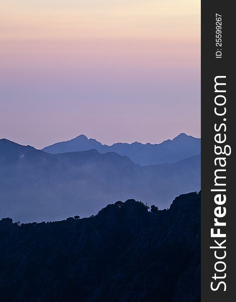 Mountains landscape, sunset in Corsica, France. Mountains landscape, sunset in Corsica, France