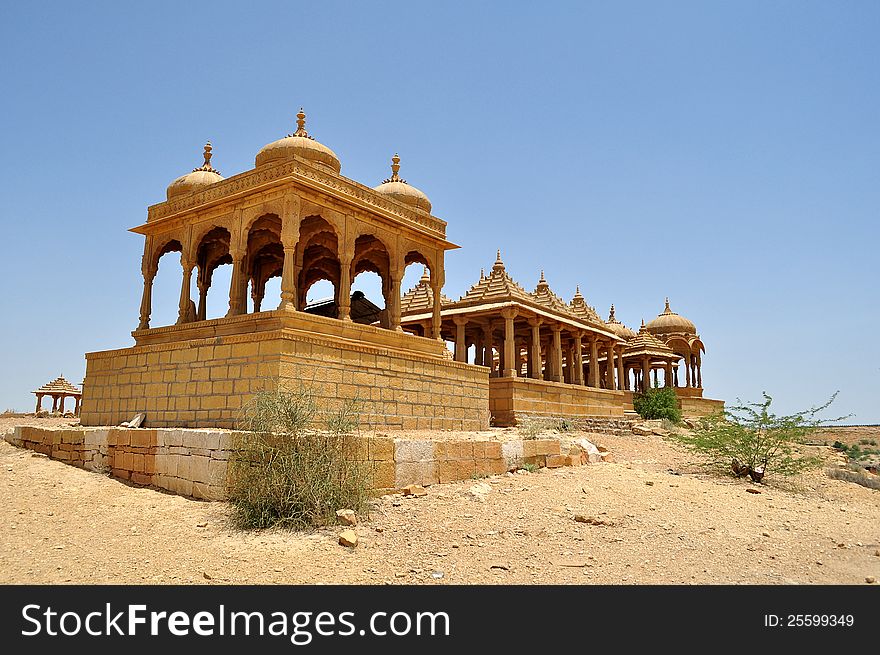 Royal memorials in the deserts of Rajasthan in India. Royal memorials in the deserts of Rajasthan in India