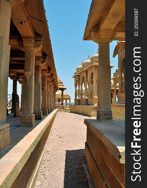 Cenotaphs in Jaisalmer India  built in the memory of dead members of the royal families . Cenotaphs in Jaisalmer India  built in the memory of dead members of the royal families