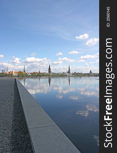 Old city and riverbank view (Riga, Latvia)