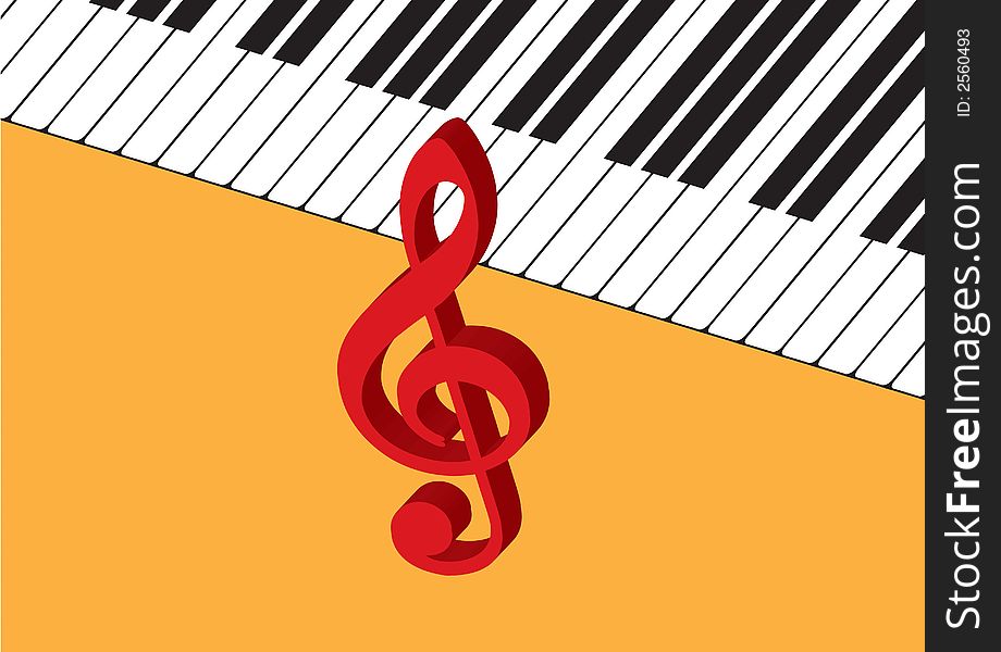 Virtual piano keyboard in orange background