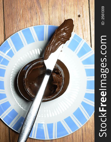 Chocolate spread on a knife