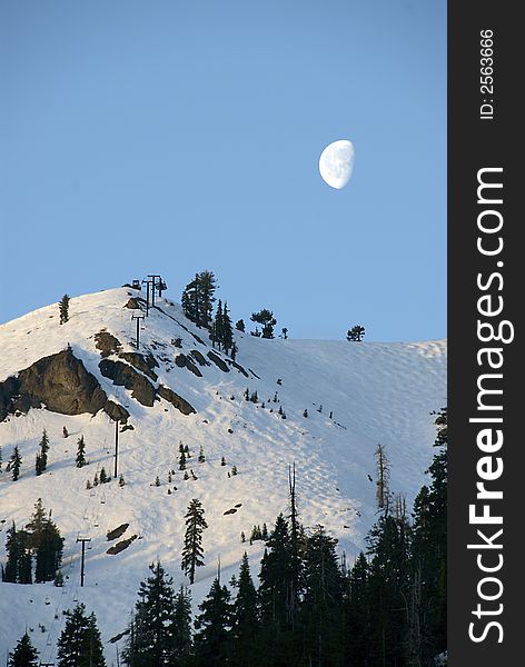 A scenic mountain moonscape shot at dawn. A scenic mountain moonscape shot at dawn
