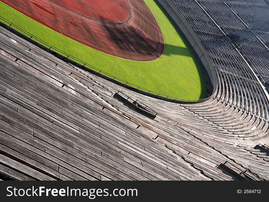 Track, field and seat of a stadium in the city