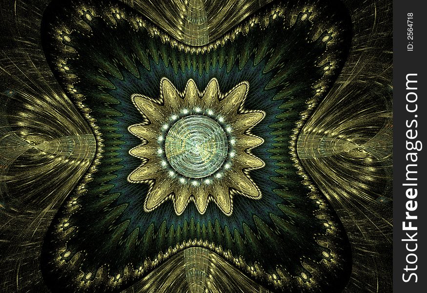 Abstract Green and Gold Fractal Design for pattern or background