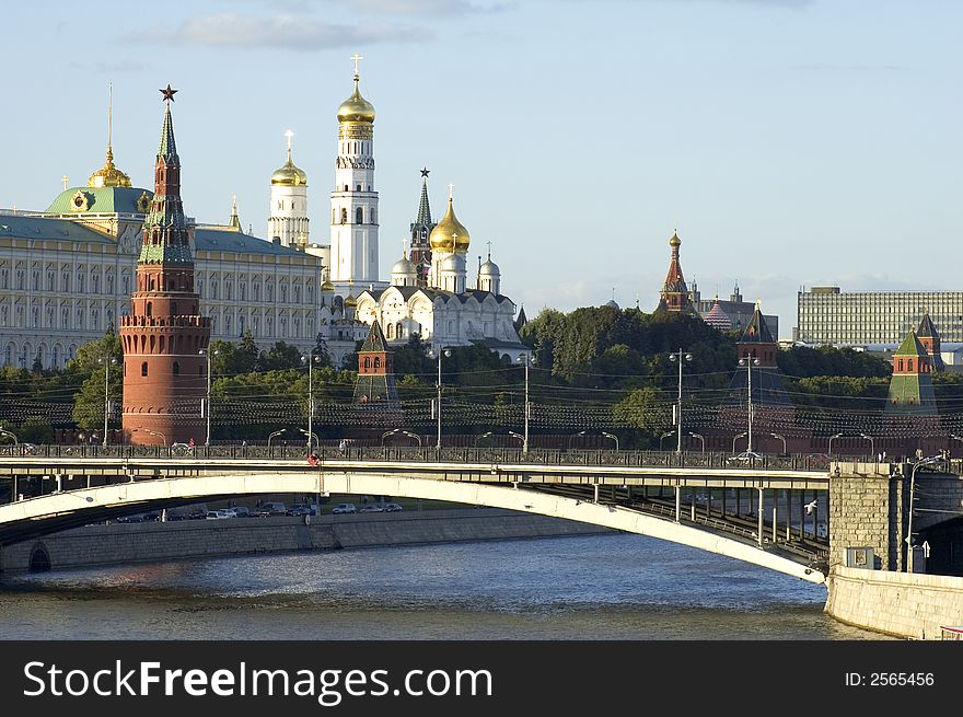 Russian Moscow Kremlin. bridge and Moscow river. Russian Moscow Kremlin. bridge and Moscow river