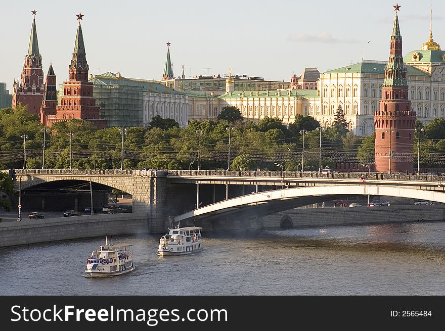 Russian Moscow Kremlin. bridge and Moscow river. Russian Moscow Kremlin. bridge and Moscow river