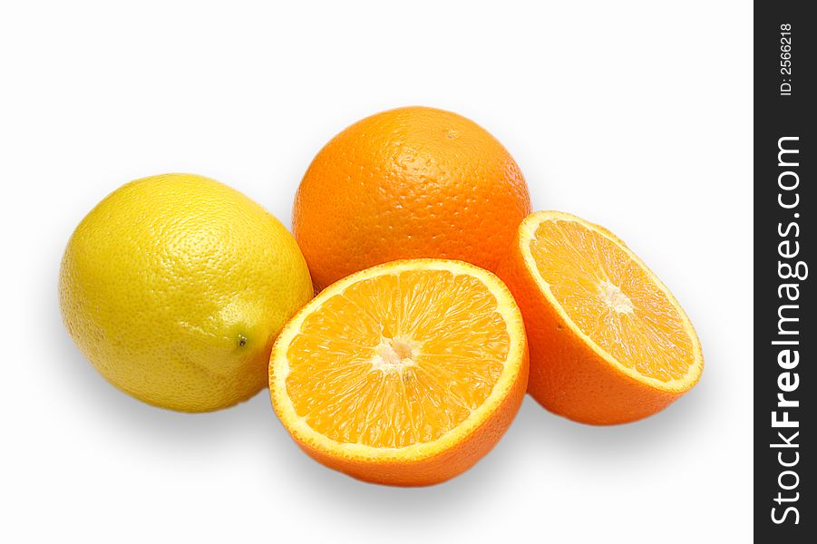 Orange and lemon composition over the white background.