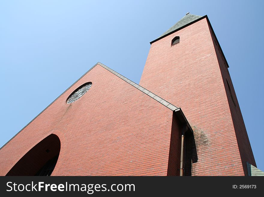 View of an old red church in nagasaki city of japan. View of an old red church in nagasaki city of japan