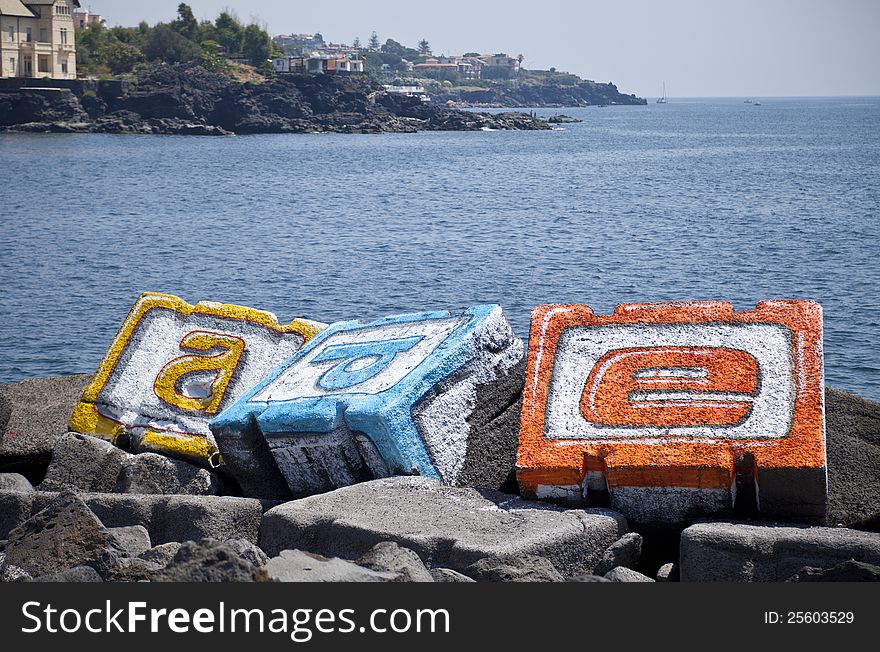 Color murals on the cliff overlooking the sea. Color murals on the cliff overlooking the sea