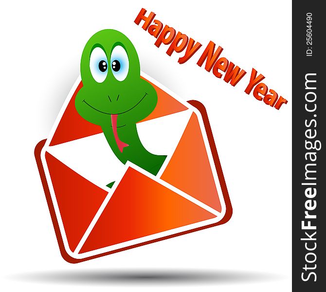 Snake in an envelope with a congratulation of happy new year