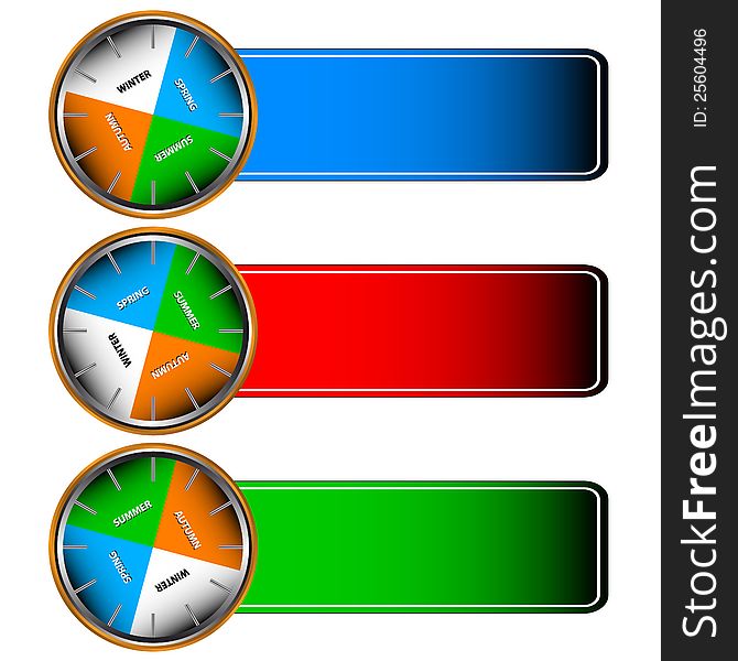 Three multi-colored forms with icons of four seasons. Three multi-colored forms with icons of four seasons