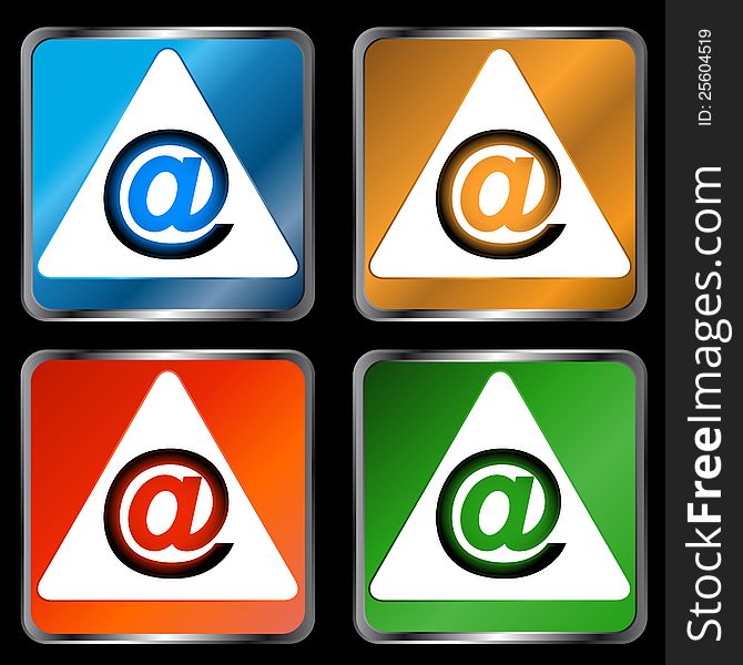 Four multi-colored signs an email in unique style. Four multi-colored signs an email in unique style